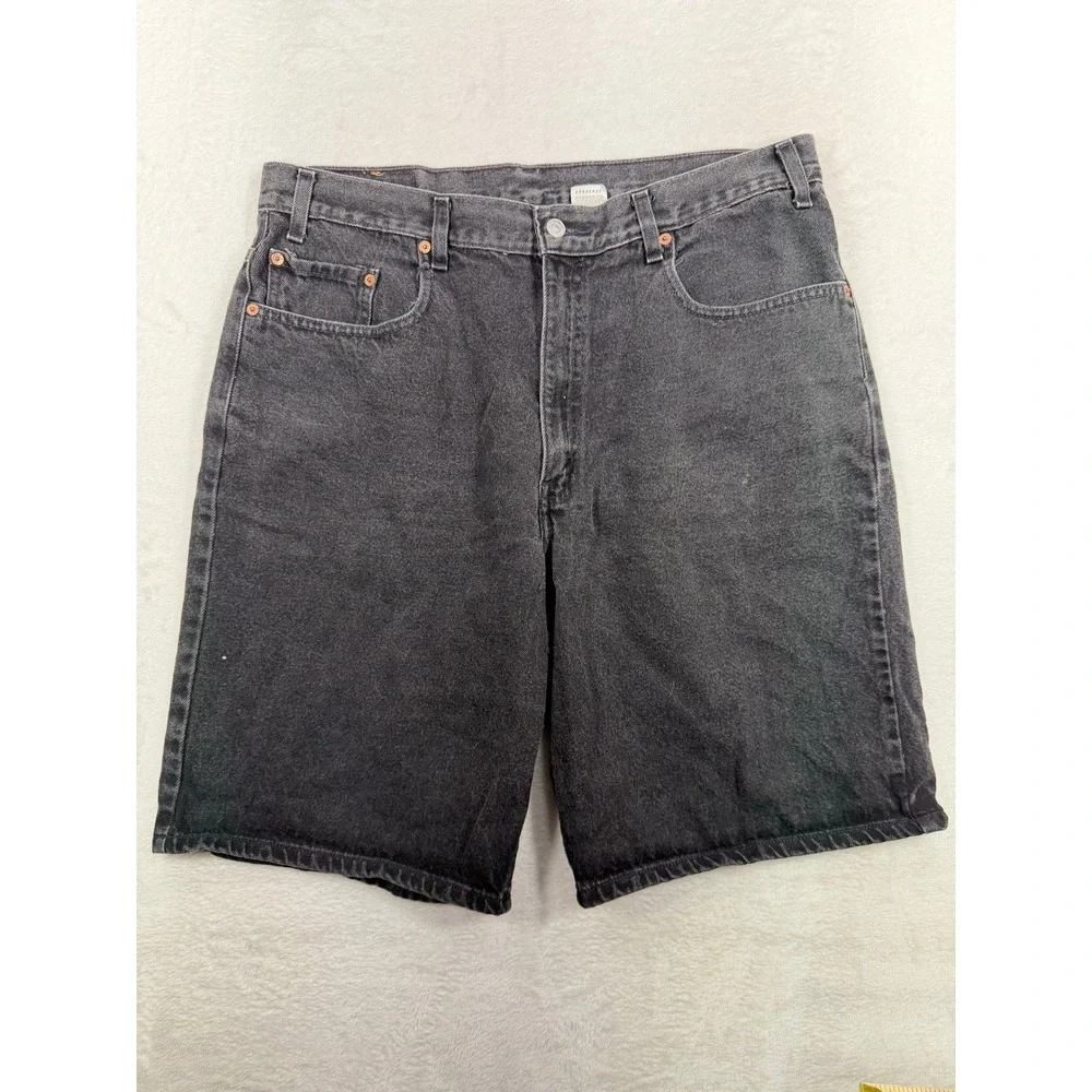 Vtg 90s Levi's 38 Jorts 560 Loose Fit Denim Shorts Relaxed Faded Black Denim